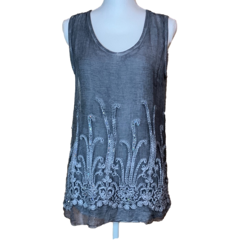Soft Surroundings Layered Silk Embellished Tank Size Small Petite - EUC